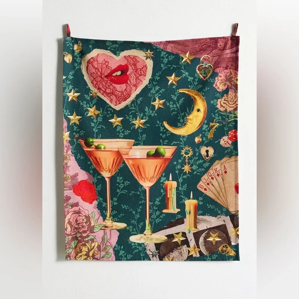NWT Urban Outfitters Dream Collage Tapestry Floral Stars Moon Martini Print